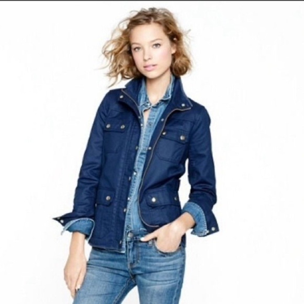 J. Crew The Downtown Field Jacket Navy Utility Four Pocket Full Zip Size S Small